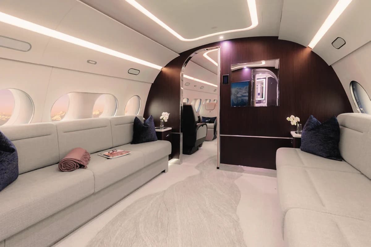 ACJ TwoTwenty 9H-220CJ cabin looking aft towards the private lounge