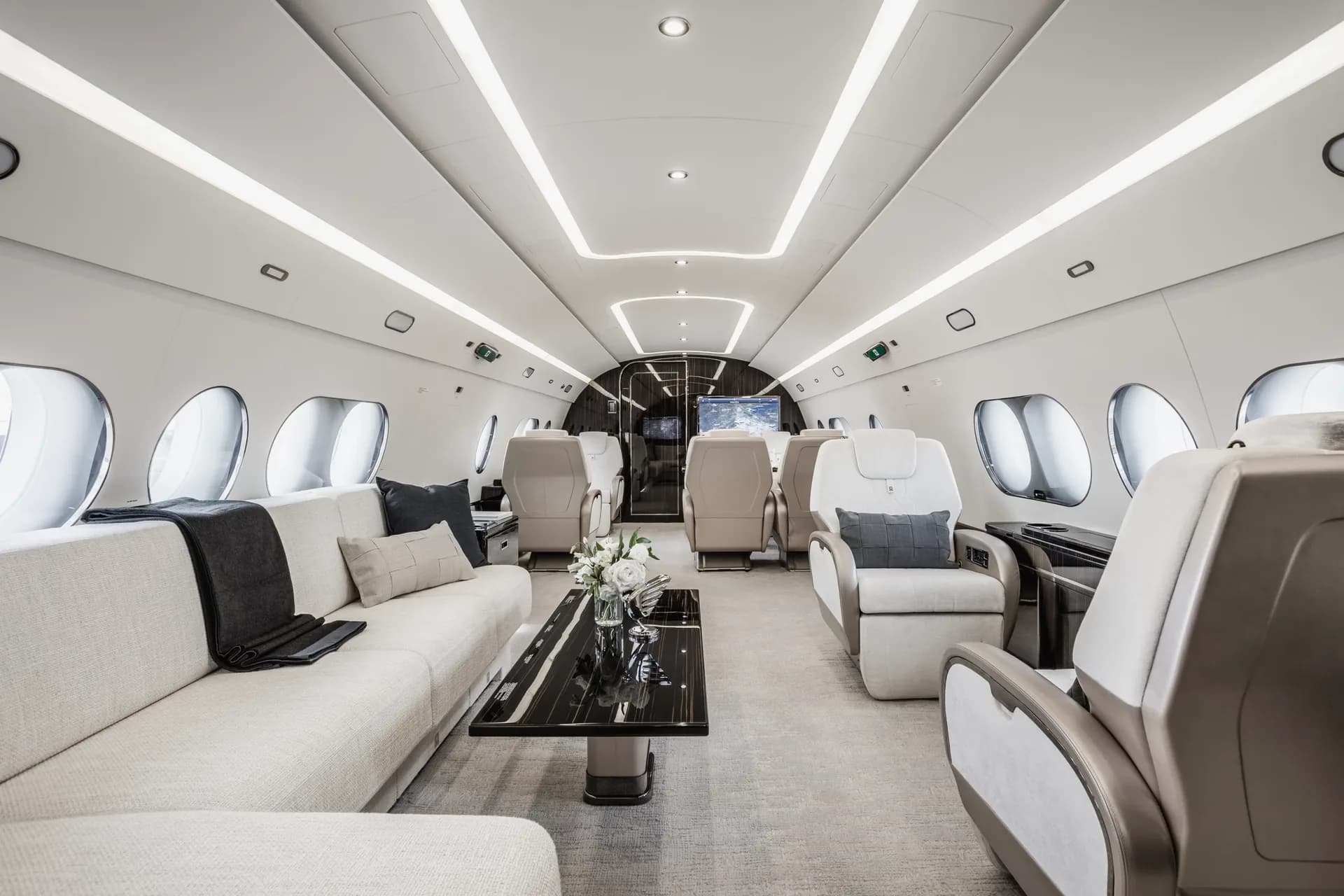 Airbus ACJ TwoTwenty VIP jet in flight