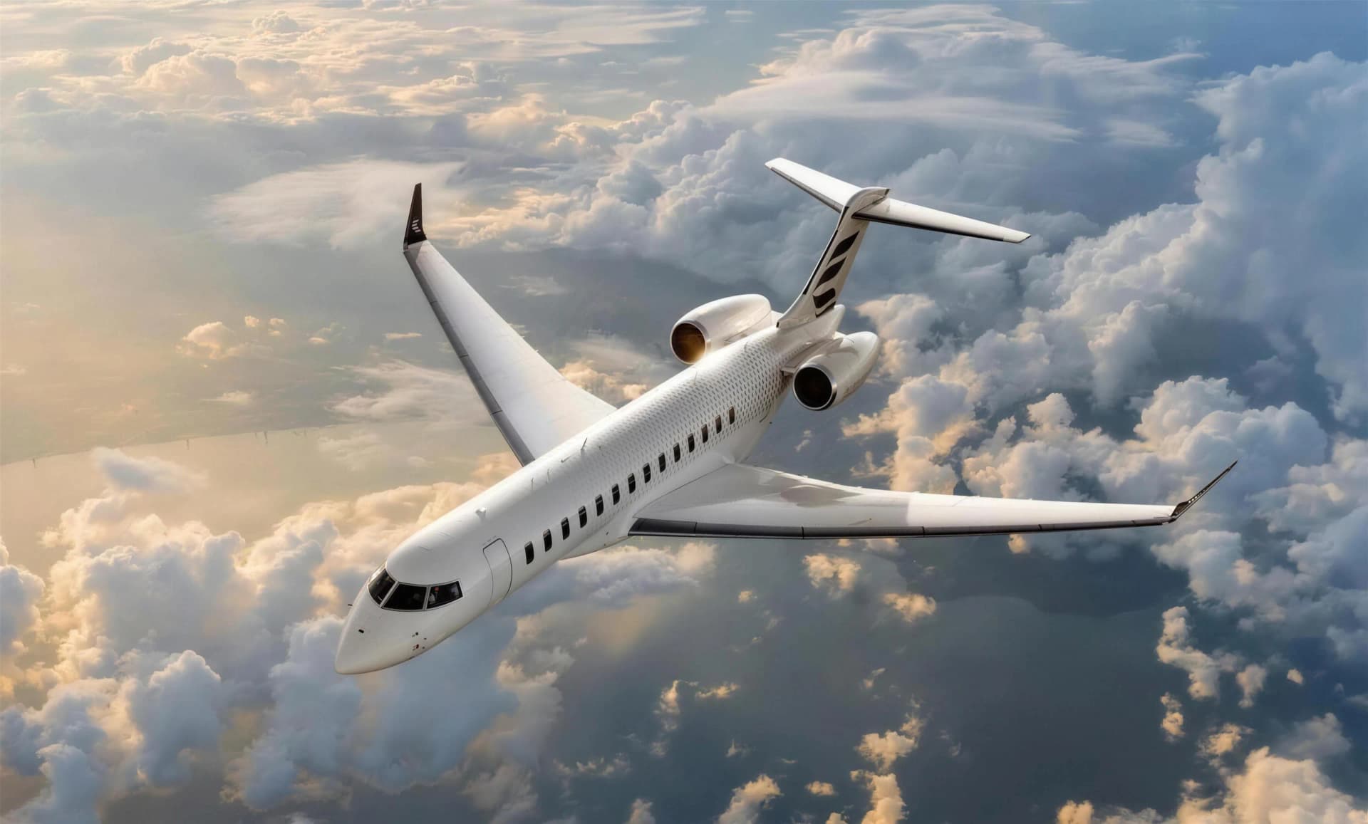 White long-range private jet on a sunlit Mediterranean ramp in golden afternoon light