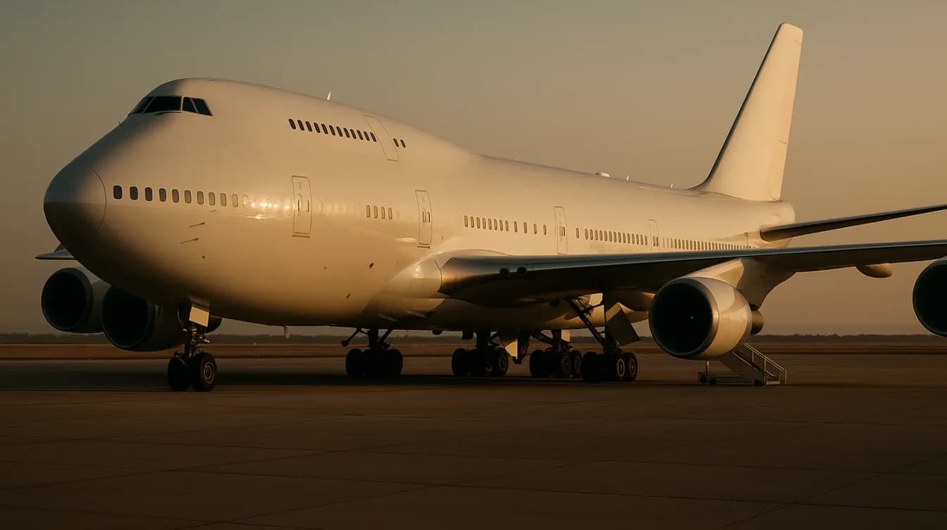 Boeing BBJ 747-8 VIP on the ramp at dusk