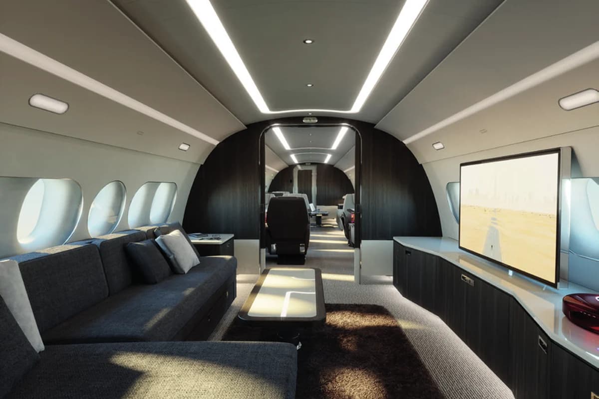 ACJ TwoTwenty 9H-FIVE main lounge with dining table